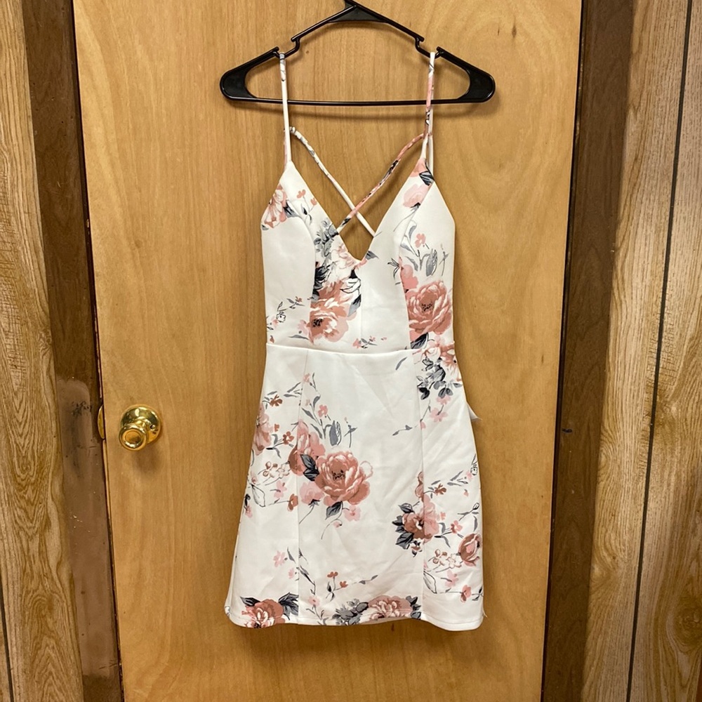 Sequin Hearts white and pink floral dress.